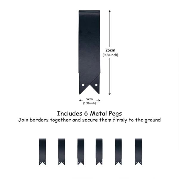 Pegs for grey metal edge saw borders with dimensions on a white background 