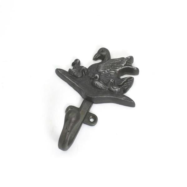 Antique Cast Iron Swan & Cygnets Single Coat/Robe Hook - 130mm