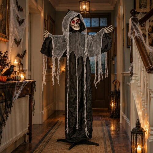 Samuel Alexander 1.7m Animated Cackling Reaper Halloween Decoration with Red LED Eyes