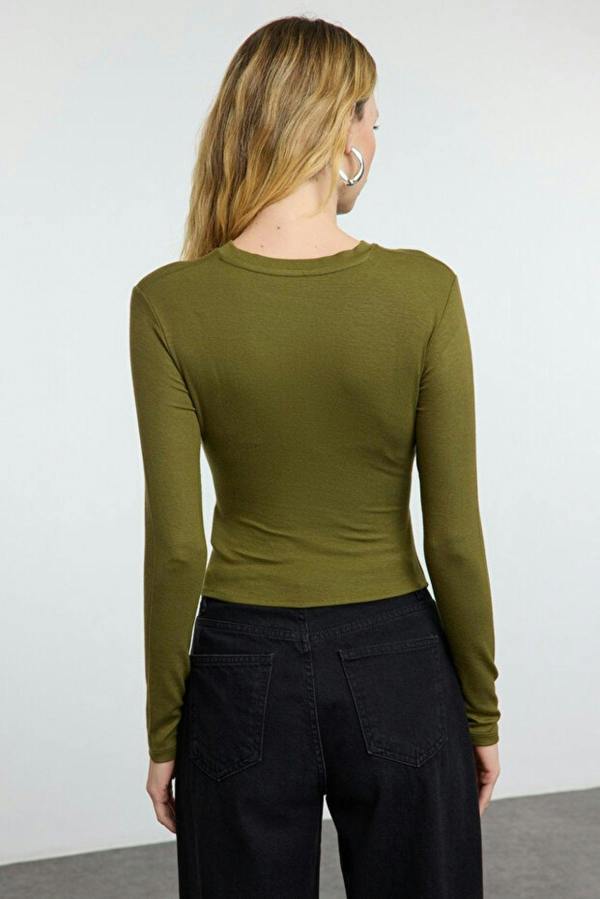 WOVCOR Double-Breasted Knit Blouse with Gather/Drape Detail