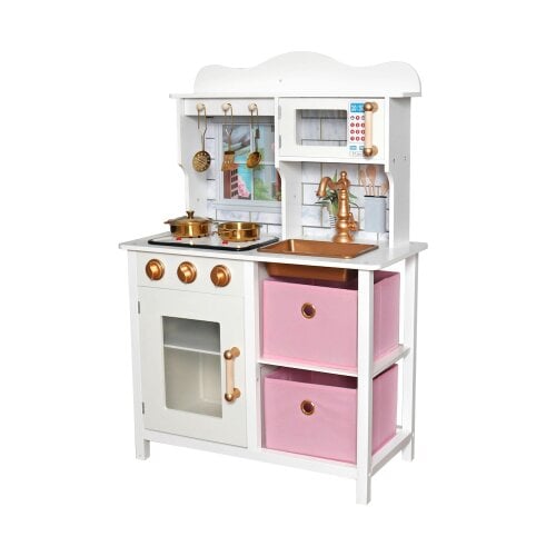 HYGRAD BUILT TO SURVIVE HYGRAD Kids Wooden Play Kitchen Set Children's Role Play Pretend Toy Pink White