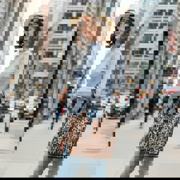 Kitise Leopard Print Bucket Tote Shoulder Bag Detachable Strap