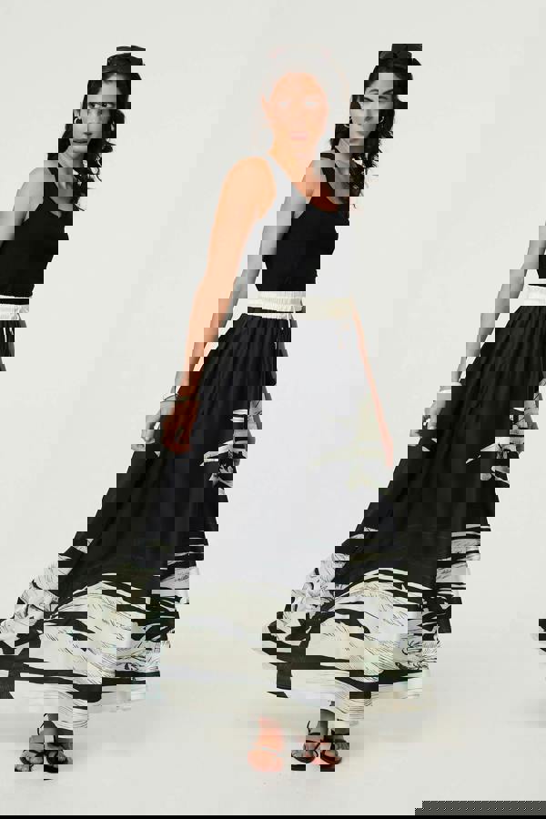 Black | Tropical Print High Waist Maxi Skirt