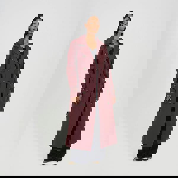 Brave Soul Burgundy Double-Breasted Longline Trench Coat  - Burgundy Image 3