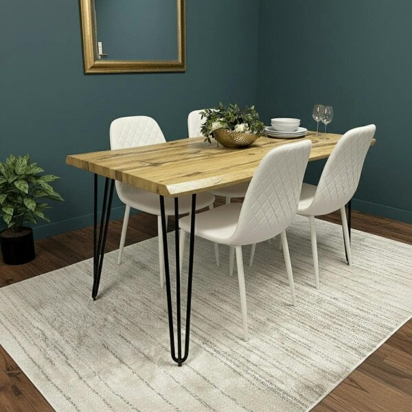 Kosy Koala Modern Dining Table Set With 4 Cream Gem Pattern Chairs Kitchen Dining Room Furniture