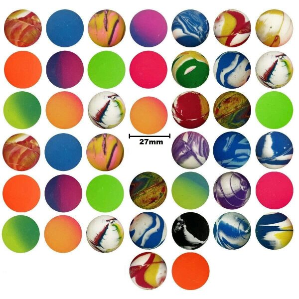 27mm Multicoloured Bouncy Jet Balls for Party Bags, Loot Bags, Stocking Fillers and Prizes