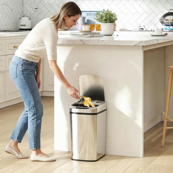 HOMCOM 12L Sensor Bin, Automatic Touchless Motion Sensor Kitchen Bin - Silver