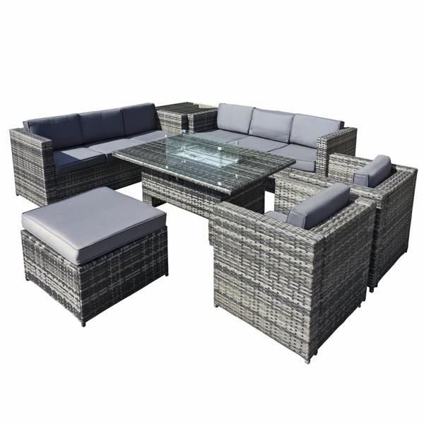malta rattan 9 seat rising firepit u shape set in grey walnut with footstool
