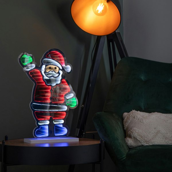 Samuel Alexander 40cm Light up Waving Santa Infinity Light Christmas Decoration with Multi-Coloured LEDs