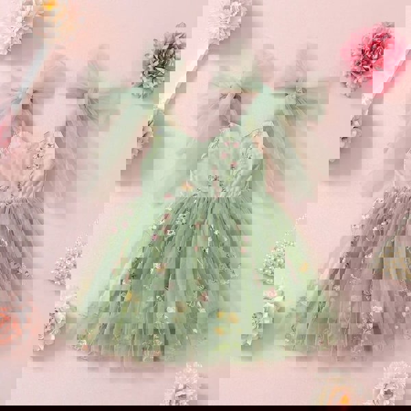 sage fern angel dress with bow tie shoulders