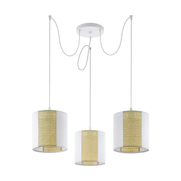 Hanging Ceiling Pendant Light White Seagrass 3x 40W E27 Adjustable Feature Lamp Loops