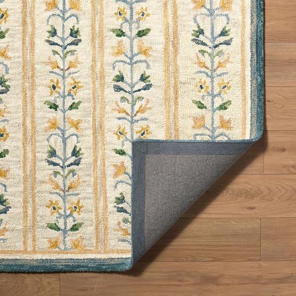 Livabliss Fairfax-Hand Tufted Beige Blue Yellow Wool Global Fringe Rug
