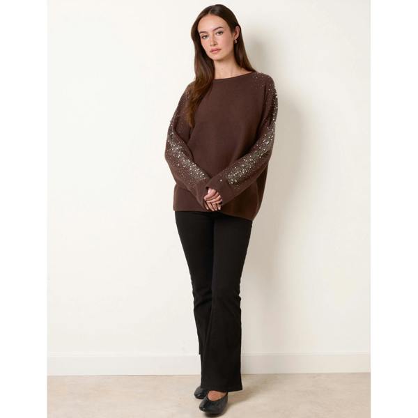 Blue Vanilla Diamante Sleeve Round Neck Knit Jumper