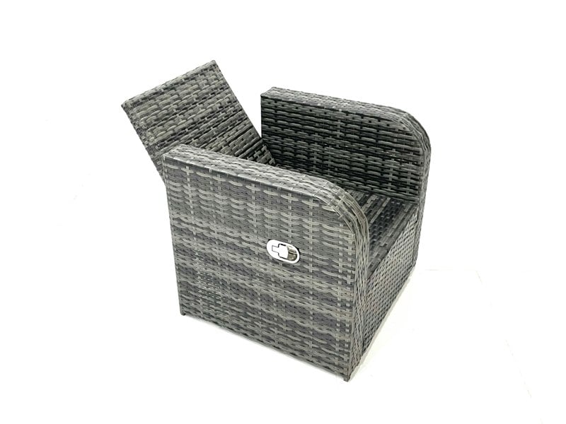 Fimous Outdoor Garden Furniture Set Rattan Sofa Dining Table Set with Reclining Chair 3 Footstool Dark Grey Mixed