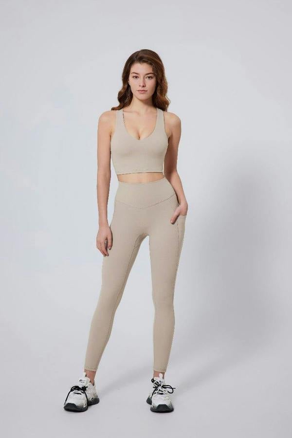Anniou High-Waist Butt Lift Yoga Leggings - beige