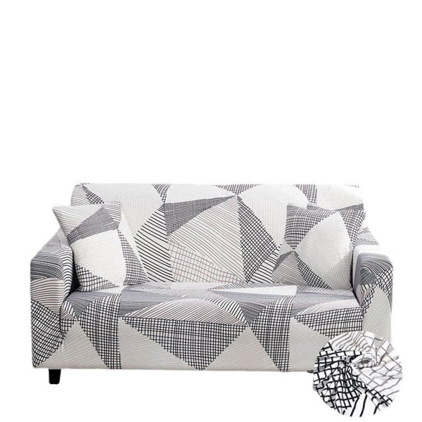 Anyhouz Anyseat 3 Seater Sofa Cover White Geometric Style and Protection For Living Room Sofa Chair Elastic Stretchable Slipcover