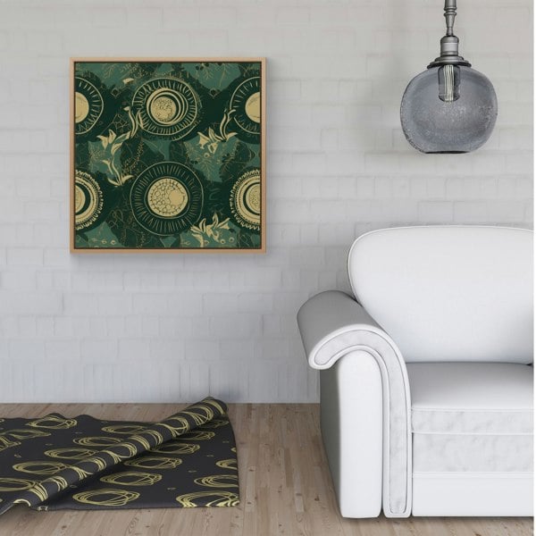 Warren Reed Abstract Green Gold Moon Pattern Framed Canvas