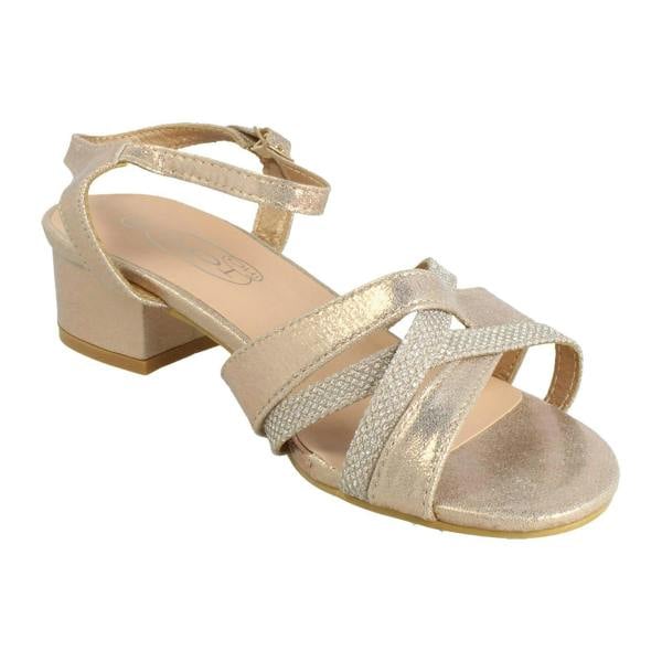 Spot On Ladies Spot On Ankle Strap Low Block Heel Glitter Wide Fitting Sandals F12118
