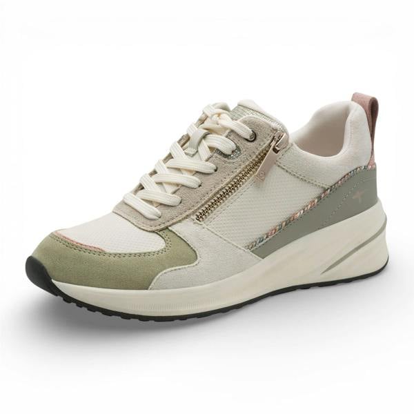 Tamaris Women’s White Green Platform Trainers Sneaker Zip Lace-Up Running Shoes