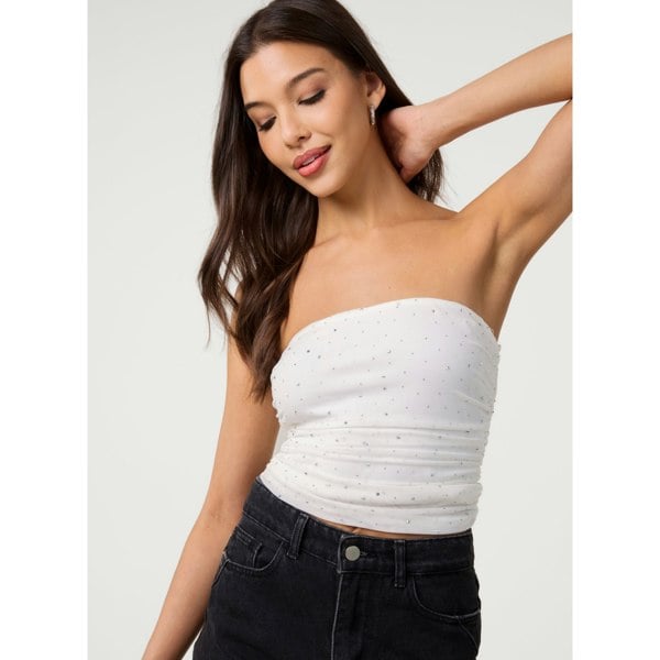 Pink Vanilla Diamante Bandeau Top - Ivory