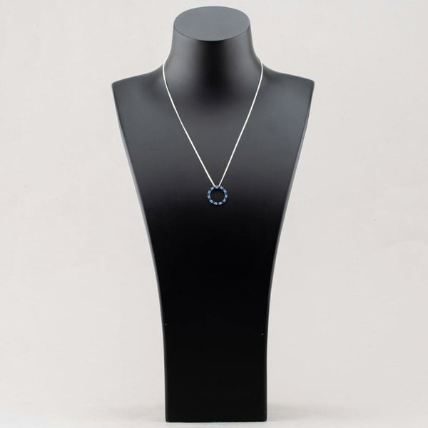 T. H. Baker Sterling Silver Blue Cubic Zirconia Circle Pendant Necklace S6673