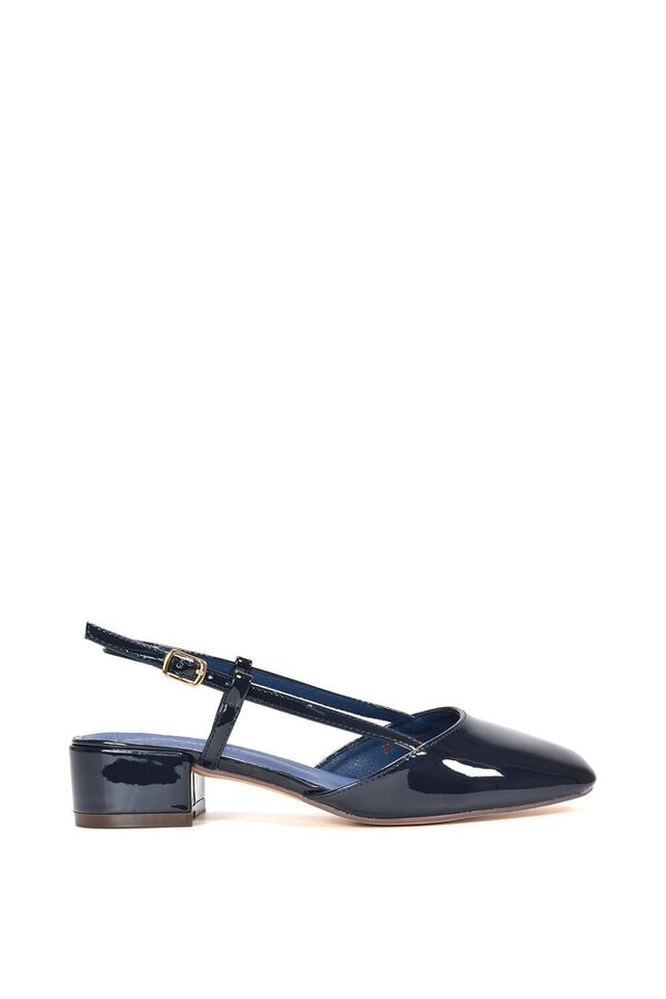 XY LONDON Slingback Court Shoes With Low Block Heel - Navy