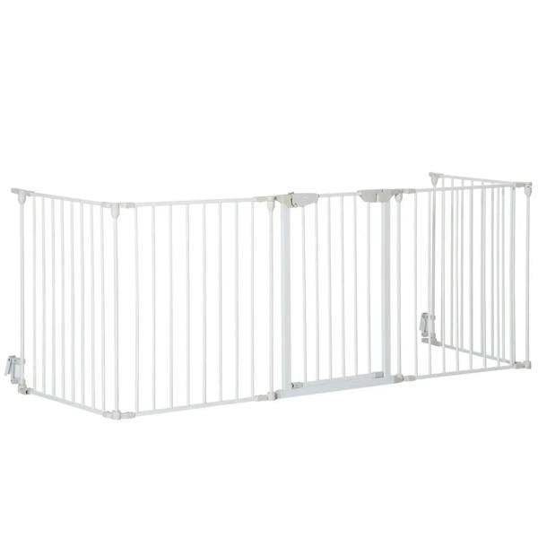 White metal pet playpen with five fence panels and door latch