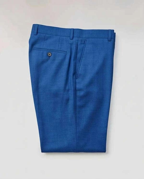 Pamoni Cobalt Blue Tailored Wool Blend Trousers