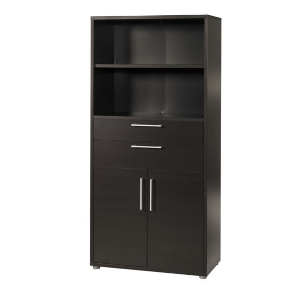Furniture To Go Prima Bookcase 2 Shelves with 2 Drawers and 2 Doors in Black Woodgrain