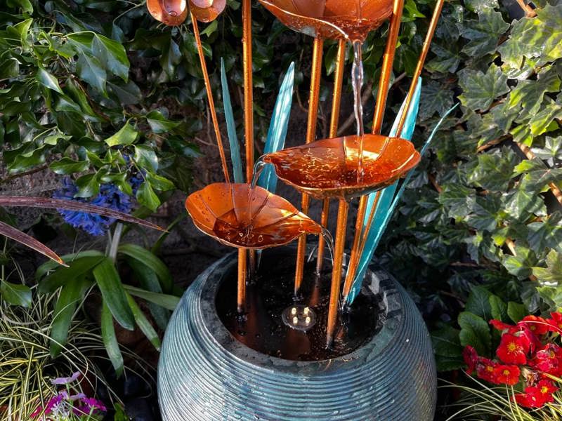 Tranquillity Water Features Copper Leaf Flower & Bowl Modern Metal Water Feature