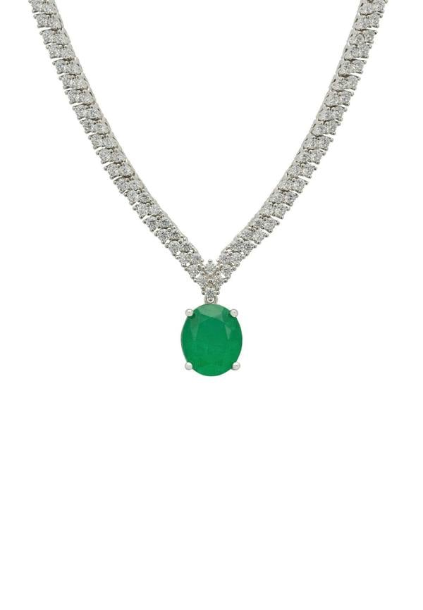Latelita Garbo Oval Gemstone Tennis Necklace Emerald Silver