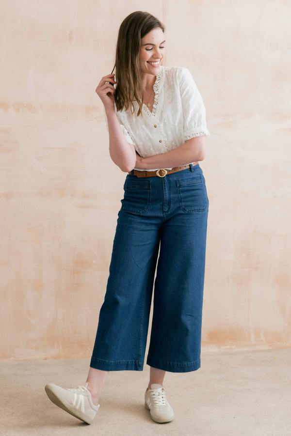Lily & Me Wren Embroidered Cotton Frill Blouse White