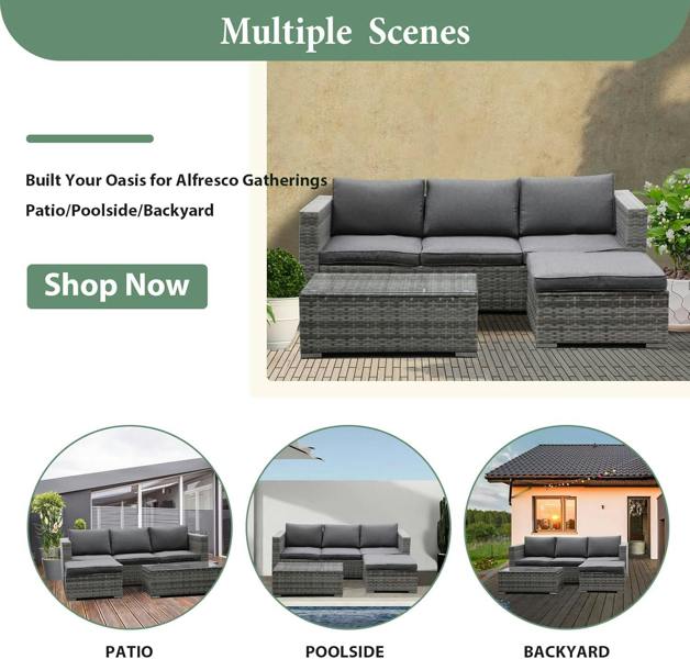 Leaper 3-Piece Rattan Garden Corner Sofa Set with Coffee Table & Washable Cushions