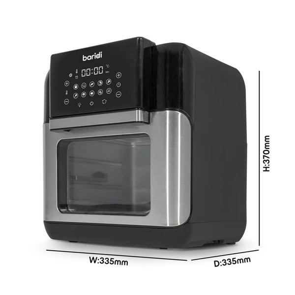 Worktop Air Fryer & Rotisserie Oven - 1500W 12L - Black & Silver Easy Clean - LoopsDirect