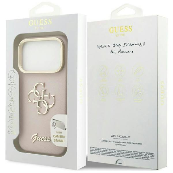 Guess Grained Big 4G Stand Camera Case for iPhone 17 Pro 6.3" Pink - GUHCP17LPCS4GSP