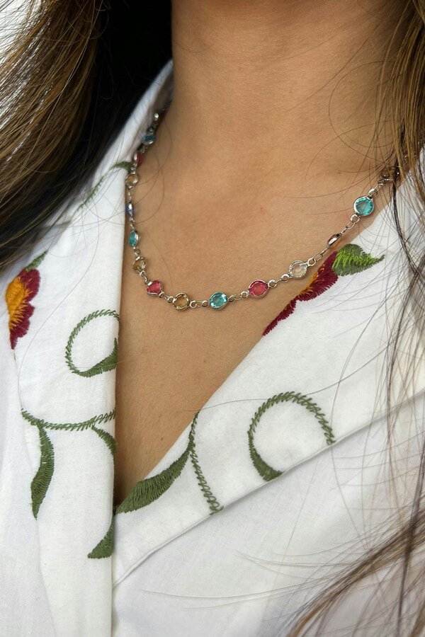 SVNX Round Crystal Necklace and Bracelet Set in Multi - Gift Boxed