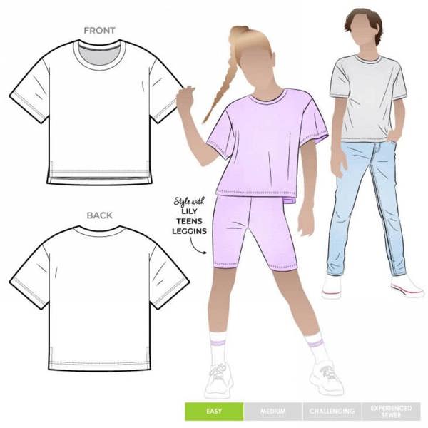 Style Arc Sewing Pattern Kids Hayden Tee - Tops for Kids, Teenagers - Easy