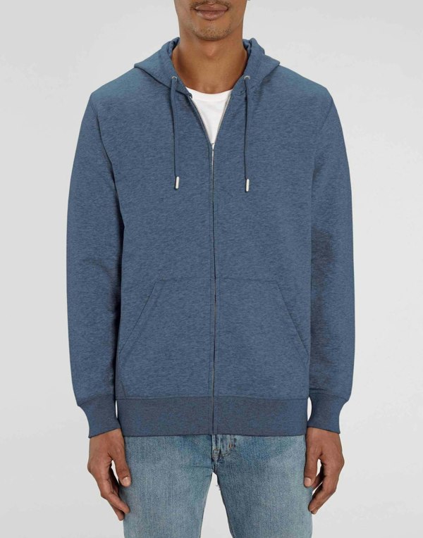 Men's Organic Cotton Zip-up Hoodie – Dark Heather Blue - British Boxers