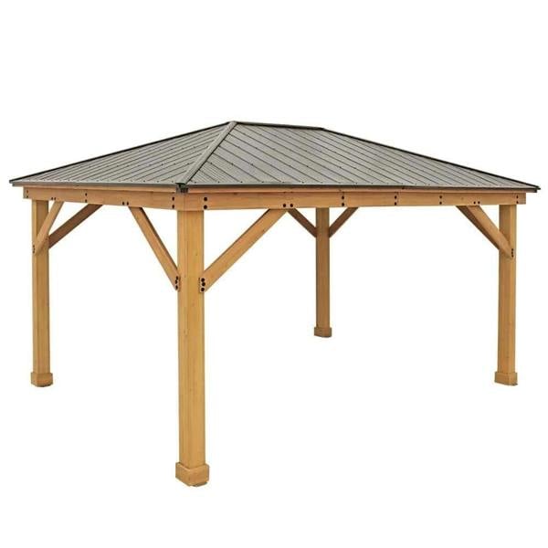 Yardistry Wooden Gazebo 12ft x 16ft (3.7m x 4.9m), Meridian Series 3.7m x 4.9m Wooden Gazebo 10