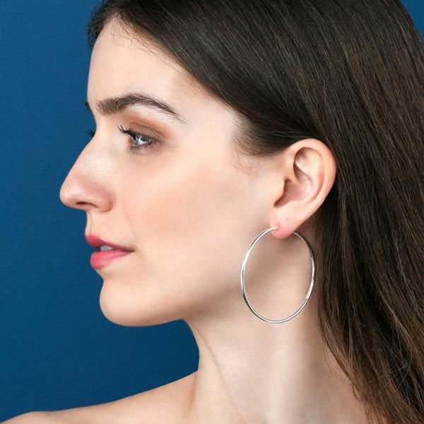 namana Plain Polished 925 Sterling Silver Hoop Earrings for Women
