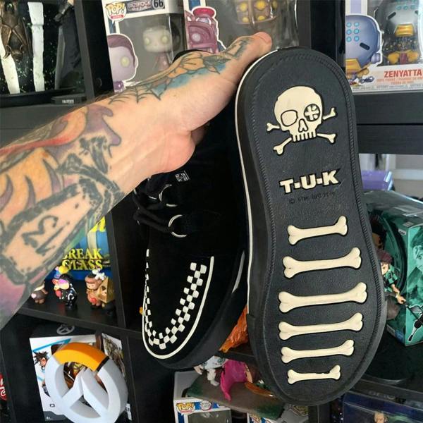 TUK Footwear TUK Pointed Creeper Sneaker Black White Suede Platform Shoes - A9182