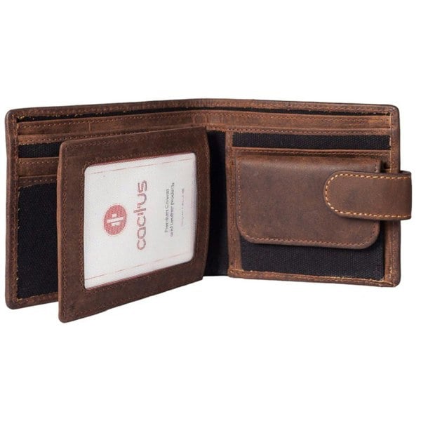 Mala Leather Cactus by Mala Leather Bi-Fold RFID Canvas Wallet – Hunter Leather Trim