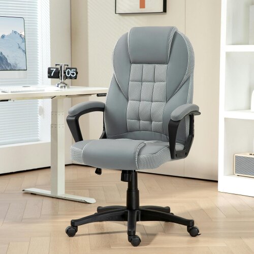HOMCOM Executive Office Chair High Back Computer Chair with Armrests Grey - Grey