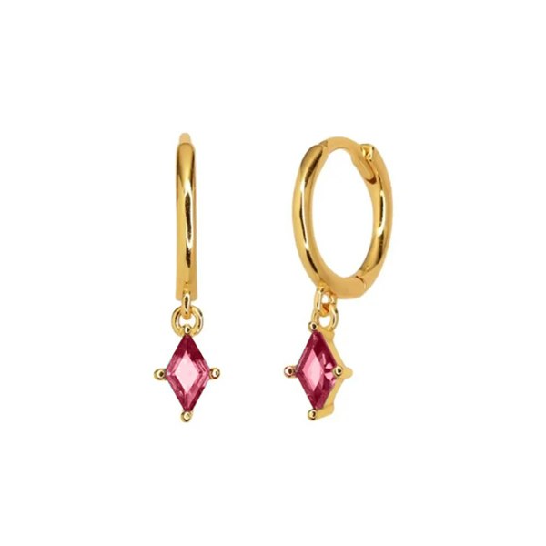 Delicate Ruby July Birthstone Dangle Hoop Earrings