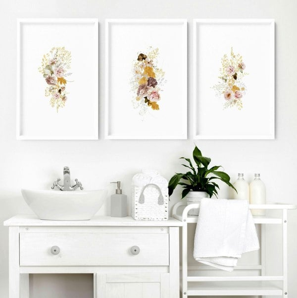 Prints for bathroom wall | set of 3 Shabby Chic wall art