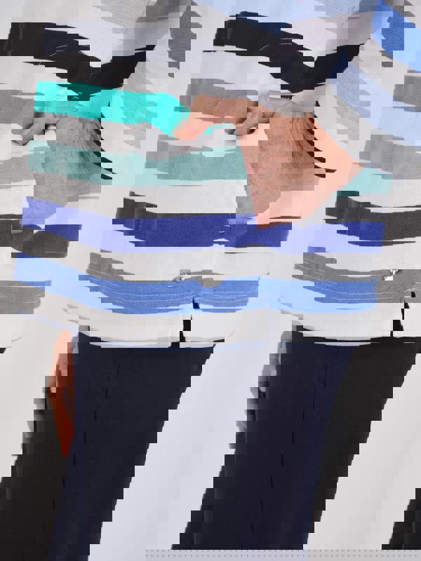 TIGI French Terry Striped Funnel Neck Top