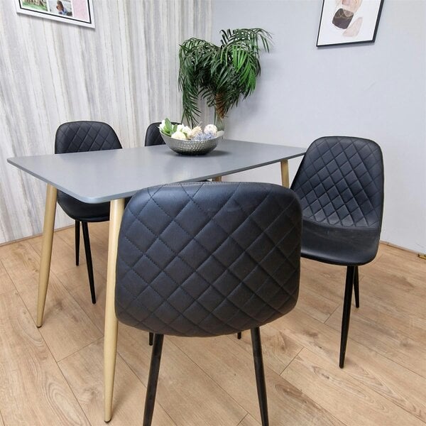 Kosy Koala Dining Table Set of 4 Wooden Grey Table with 4 Black Gem Patterend Chairs
