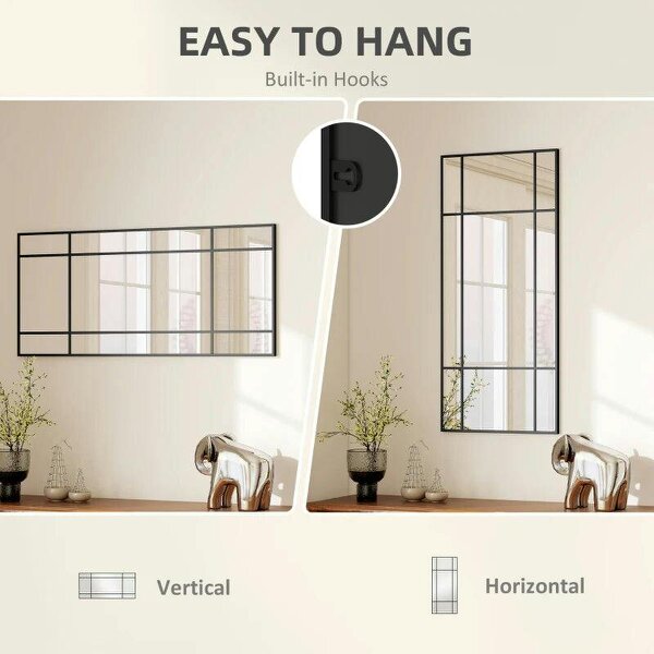 Decorative Grid Wall Mirror, with Back Hooks - Black