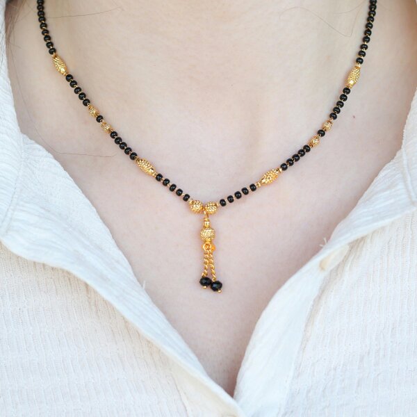 The Colourful Aura Gold Black Beaded Indian Asian Nazar Mangalsutra Choker Pendant Necklace