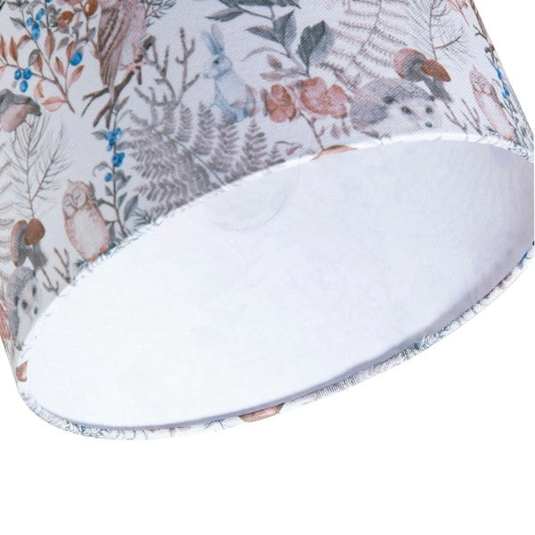 Autumnal Linen Lamp Shade with Woodland Creatures Owls Birds Badgers Image 5